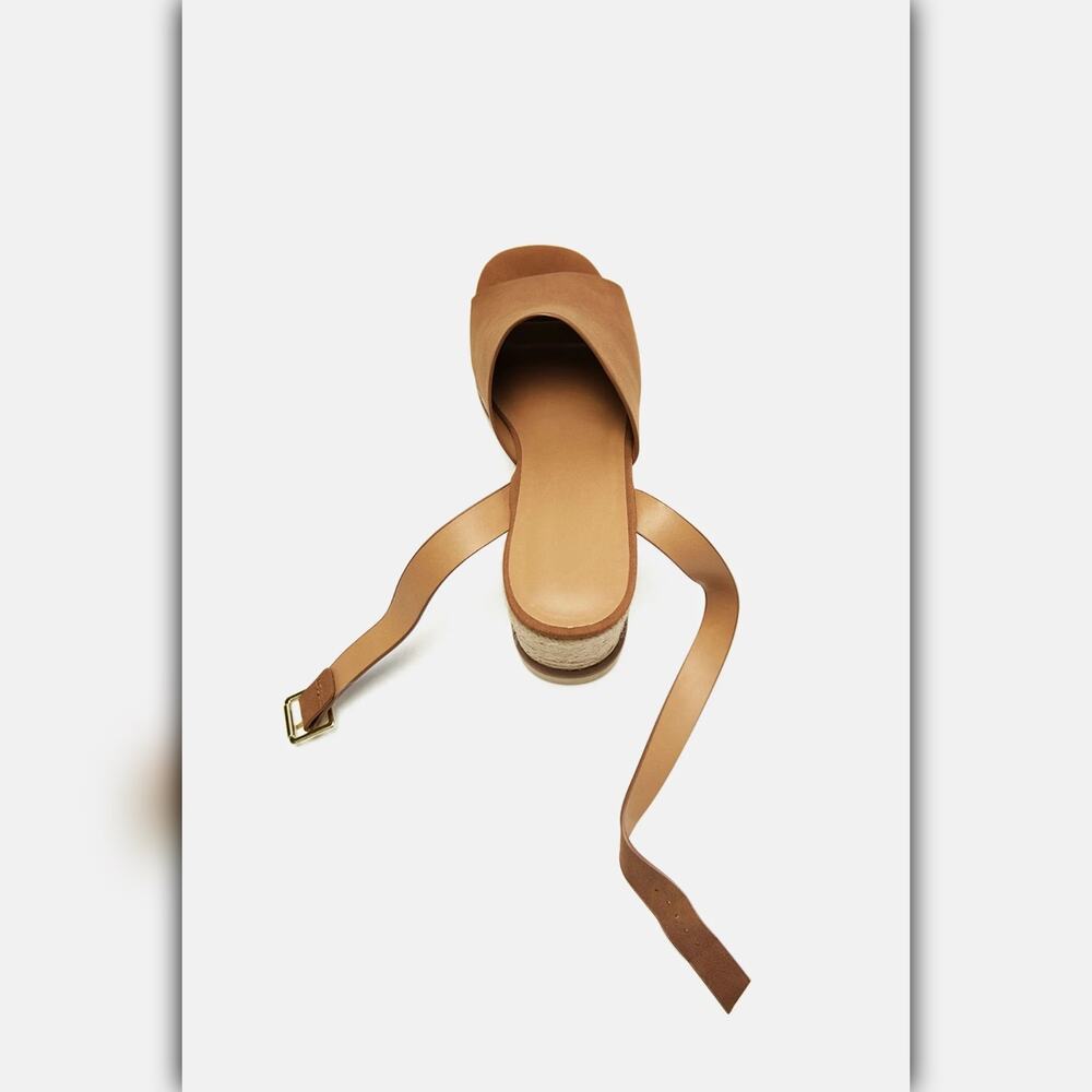 A042-B • Dark Tan Espadrille Platform Wedge Sandals - Picture 5 of 5